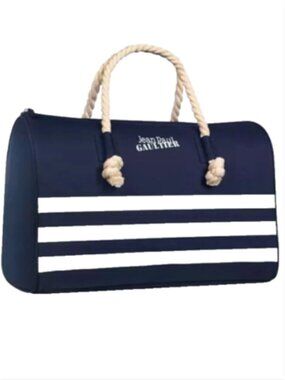 NWOT! Jean Paul Gaultier Navy Blue Nylon Weekend Bag with Logo Flap Jean Paul Gaultier Navy Blue Nylon Men main image 2